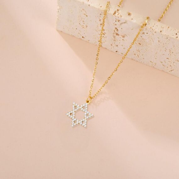 VASSAGO Davidstern Anhänger Halskette Salomon Sechsspitzer Stern Talisman Edelstahl Hexagramm jüdischer Israel Schmuck für Männer (Gold-CZ)