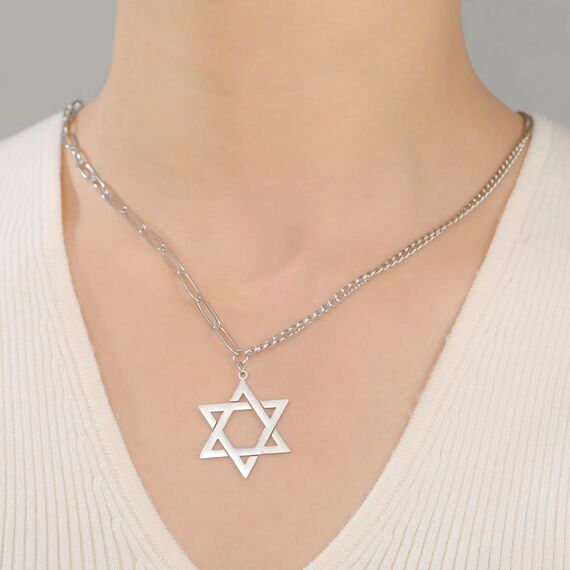 VASSAGO Davidstern-Anhänger Halskette Salomon, sechszackiger Stern, Talisman, Edelstahl, Hexagramm, jüdischer Israel-Schmuck für Herren, Einstellbar, Edelstahl, Kein Edelstein