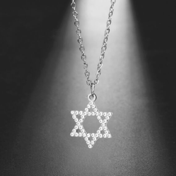 VASSAGO Davidstern Anhänger Halskette Salomon Sechsspitzer Stern Talisman Edelstahl Hexagramm jüdischer Israel Schmuck für Männer (Silber-CZ)