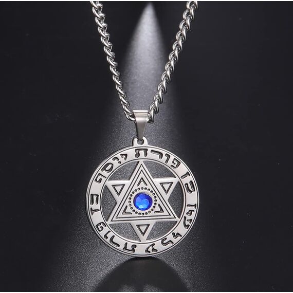 UNIFT Davidstern-Halskette für Damen, jüdische mehrlagige Halskette aus Edelstahl, hebräische Inschrift, Hexagramm, blauer Diamant, runder Anhänger, doppellagige Halskette, Schmuckgeschenke, Edelstahl
