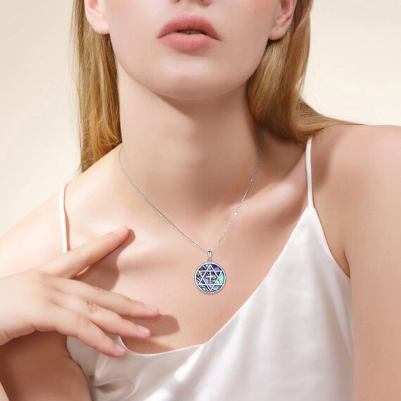 Davidstern Kette Silber 925 Kreuz David Stern Anhänger Halskette Abalone Muschel Religiöser Jüdischer Davidstern Schmuck Geschenk für Herren Damen