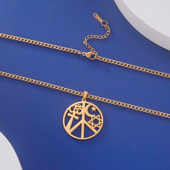VASSAGO Coexist in Peace-Zeichen-Halskette, Om-Kreuz, Stern, Halbmond-Halskette, Davidstern, Halskette für Damen und Herren, religiöser Schmuck, Edelstahl