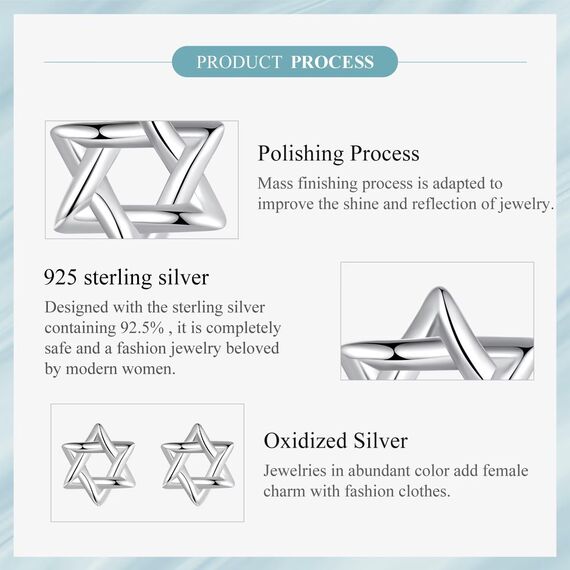 Kerraom Davidstern Ohrstecker Stern 925 Sterling Silber Damen Ohrringe Klein Silberohrringe Hexagramm Ohrschmuck Geburtstag Geschenk Stecker für Mädchen Freunde