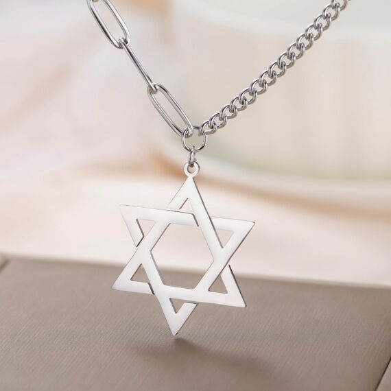 VASSAGO Davidstern-Anhänger Halskette Salomon, sechszackiger Stern, Talisman, Edelstahl, Hexagramm, jüdischer Israel-Schmuck für Herren, Einstellbar, Edelstahl, Kein Edelstein
