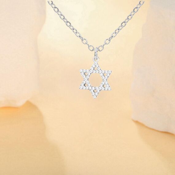 VASSAGO Davidstern Anhänger Halskette Salomon Sechsspitzer Stern Talisman Edelstahl Hexagramm jüdischer Israel Schmuck für Männer (Silber-CZ)