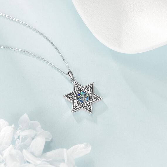 YAFEINI Davidstern Kette 925 Sterling Silber Davidstern Menora Anhänger Halskette Chanukka Schmuck Jüdische Religiöse Geschenk für Frauen Männer Mütter