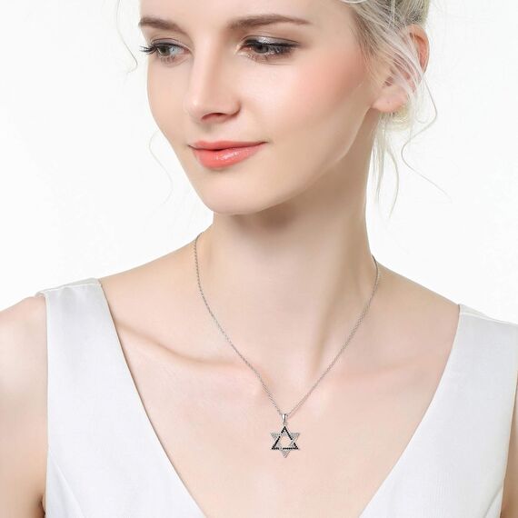 TANGPOET Davidstern Halskette für Frauen Jüdisch Zierliches 925 Sterling Silber Zirkonia CZ Stern Anhänger Davidstern Schmuck für Frauen Mädchen