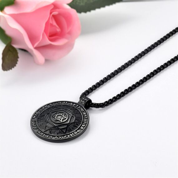 JewelryWe Herren Halskette mit Hexagramm Medaille Anhänger Zodiac Constellation Charm Weizenkette Silber Gold Schwarz