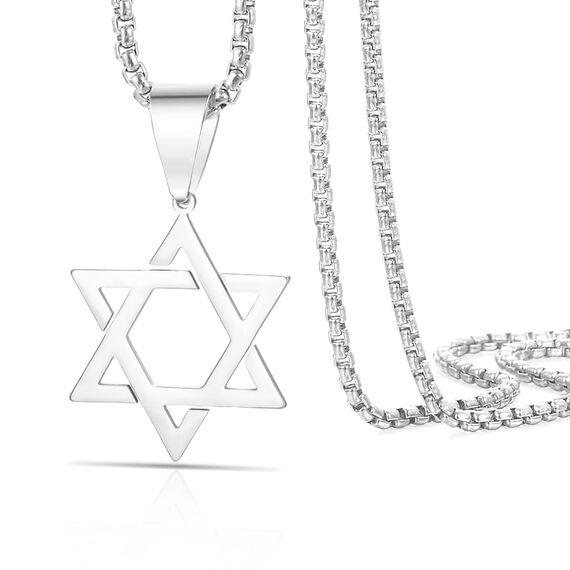 VASSAGO Davidstern-Anhänger Halskette Salomon, sechszackiger Stern, Talisman, Edelstahl, Hexagramm, jüdischer Israel-Schmuck für Herren, Einstellbar, Edelstahl, Kein Edelstein