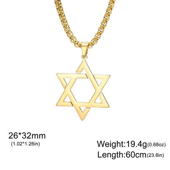 VASSAGO Davidstern-Anhänger Halskette Salomon, sechszackiger Stern, Talisman, Edelstahl, Hexagramm, jüdischer Israel-Schmuck für Herren, Einstellbar, Edelstahl, Kein Edelstein