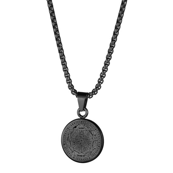 JewelryWe Schmuck Herren Halskette mit Siegel der Sieben Erzengel Anhänger Retro Edelstahl Medaille Kette Silber Gold Schwarz