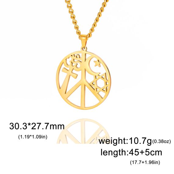 VASSAGO Coexist in Peace-Zeichen-Halskette, Om-Kreuz, Stern, Halbmond-Halskette, Davidstern, Halskette für Damen und Herren, religiöser Schmuck, Edelstahl