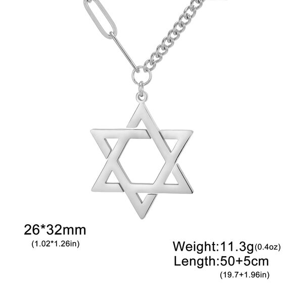 VASSAGO Davidstern-Anhänger Halskette Salomon, sechszackiger Stern, Talisman, Edelstahl, Hexagramm, jüdischer Israel-Schmuck für Herren, Einstellbar, Edelstahl, Kein Edelstein