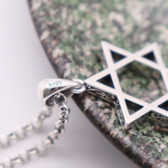 ForFox Vintage Echt 925 Sterling Silber Davidstern Halskette Kette mit Hexagramm Anhänger für Herren Damen 50cm Rolokette