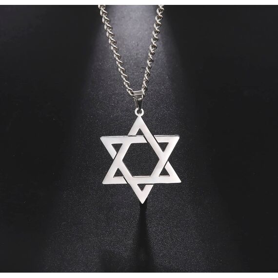 SIPURIS Davidstern Halskette für Männer Kristall Hexagramm Pentagramm Hebräisch Jüdisch Wiccan Israel Symbol Anhänger aus Edelstahl Sechszackiger Stern Amulett Schmuck Geschenke (Star/Sliver)