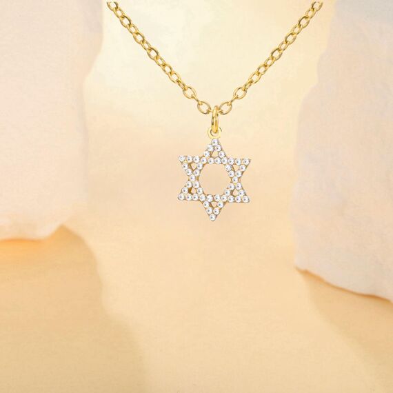 VASSAGO Davidstern Anhänger Halskette Salomon Sechsspitzer Stern Talisman Edelstahl Hexagramm jüdischer Israel Schmuck für Männer (Gold-CZ)