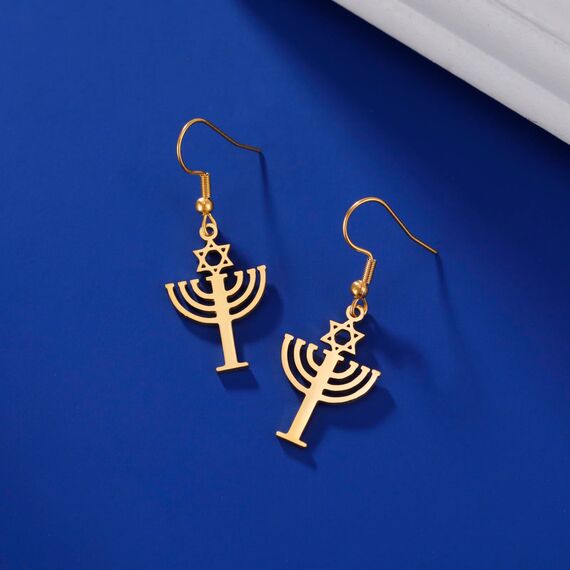 Jüdische religiöse Davidstern-Ohrringe für Frauen und Mädchen, Edelstahl, schick, Retro, Israel, Kerzenständer, Davidstern, Tropfenohrring, Chanukka-Schmuck, Edelstahl