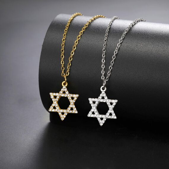 VASSAGO Davidstern Anhänger Halskette Salomon Sechsspitzer Stern Talisman Edelstahl Hexagramm jüdischer Israel Schmuck für Männer (Gold-CZ)