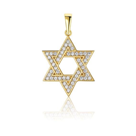 PRINS JEWELS 14 Karat 585 Gold Davidstern Mit Zirkonia Steinen Anhänger Gelbgold