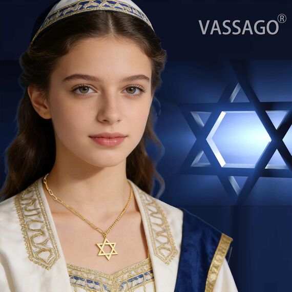 VASSAGO Davidstern-Anhänger Halskette Salomon, sechszackiger Stern, Talisman, Edelstahl, Hexagramm, jüdischer Israel-Schmuck für Herren, Einstellbar, Edelstahl, Kein Edelstein