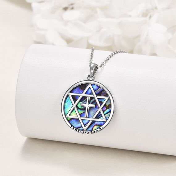 Davidstern Kette Silber 925 Kreuz David Stern Anhänger Halskette Abalone Muschel Religiöser Jüdischer Davidstern Schmuck Geschenk für Herren Damen