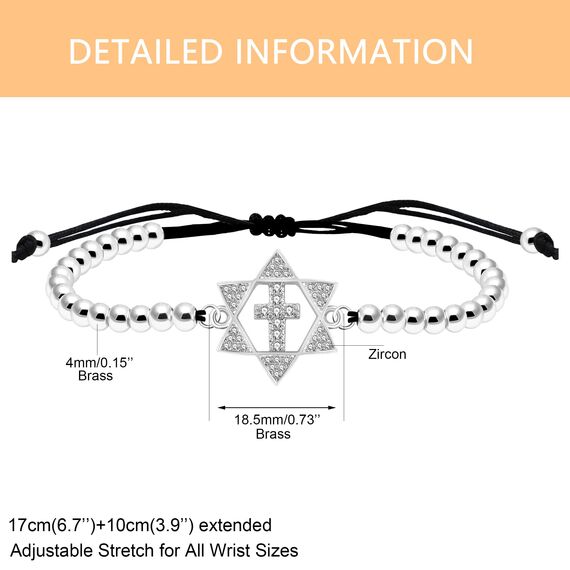 JunyiDIY Handgefertigtes, verstellbares Kreuz- und Davidstern-Charm-Armband, modischer christlicher, religiöser Schmuck für Männer und Frauen, schützendes und inspirierendes Geschenk, Einstellbar,