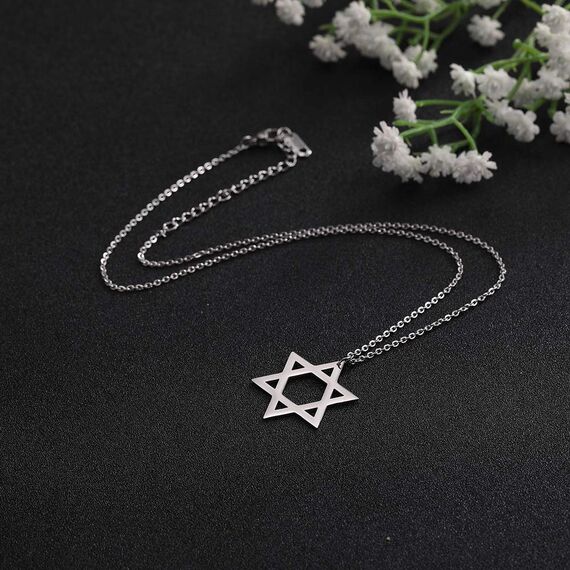EUEAVAN Davidstern Halskette für Frauen Hexagramm Anhänger Halskette Amulett Symbo Jüdisch Israel Religiös David Schmuck Geschenk Frauen (Silber)