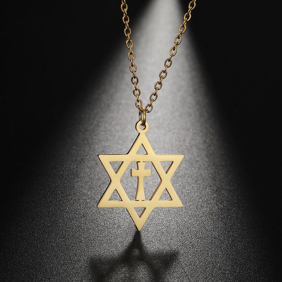 EUEAVAN Davidstern Halskette für Frauen Hexagramm Anhänger Halskette Amulett Symbo Jüdisch Israel Religiös David Schmuck Geschenk Frauen (Davids Kreuz Halskette Gold 2)