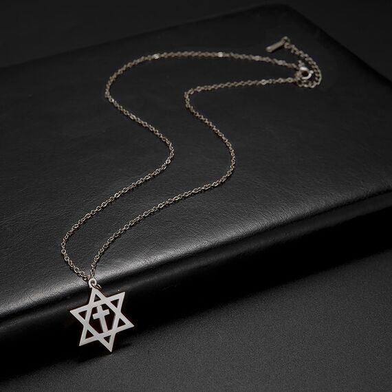VASSAGO Davidstern-Anhänger Halskette Salomon, sechszackiger Stern, Talisman, Edelstahl, Hexagramm, jüdischer Israel-Schmuck für Herren, Einstellbar, Edelstahl, Kein Edelstein