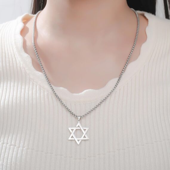 VASSAGO Davidstern-Anhänger Halskette Salomon, sechszackiger Stern, Talisman, Edelstahl, Hexagramm, jüdischer Israel-Schmuck für Herren, Einstellbar, Edelstahl, Kein Edelstein