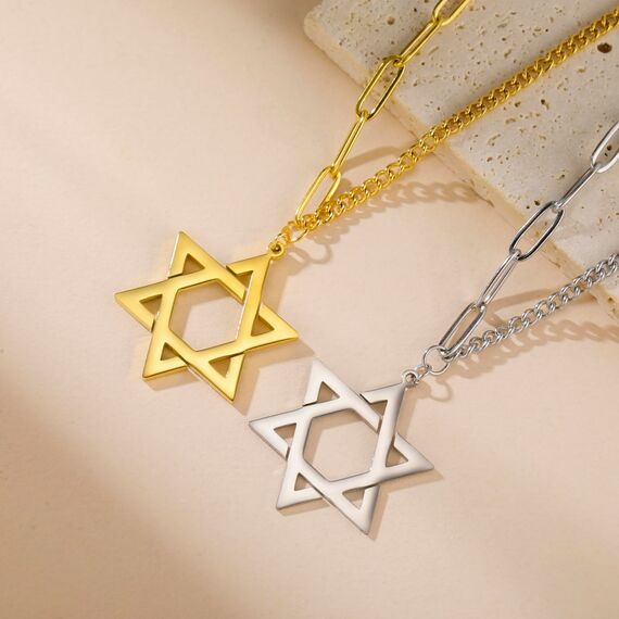 VASSAGO Davidstern-Anhänger Halskette Salomon, sechszackiger Stern, Talisman, Edelstahl, Hexagramm, jüdischer Israel-Schmuck für Herren, Einstellbar, Edelstahl, Kein Edelstein