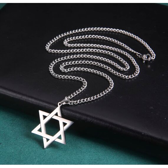 SIPURIS Davidstern Halskette für Männer Kristall Hexagramm Pentagramm Hebräisch Jüdisch Wiccan Israel Symbol Anhänger aus Edelstahl Sechszackiger Stern Amulett Schmuck Geschenke (Star/Sliver)