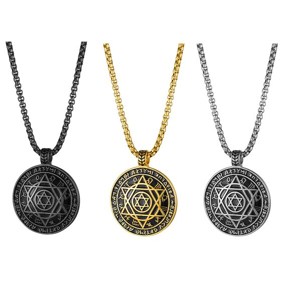 JewelryWe Schmuck 3pcs Herren Halskette mit Hexagramm Medaille Anhänger Zodiac Constellation Charm Kette Silber Gold Schwarz