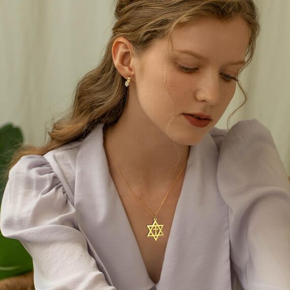 VASSAGO Davidstern-Anhänger, Halskette, Salomon, sechszackiger Stern, Talisman, Edelstahl, Hexagrael, jüdischer Israel, Schmuck für Herren