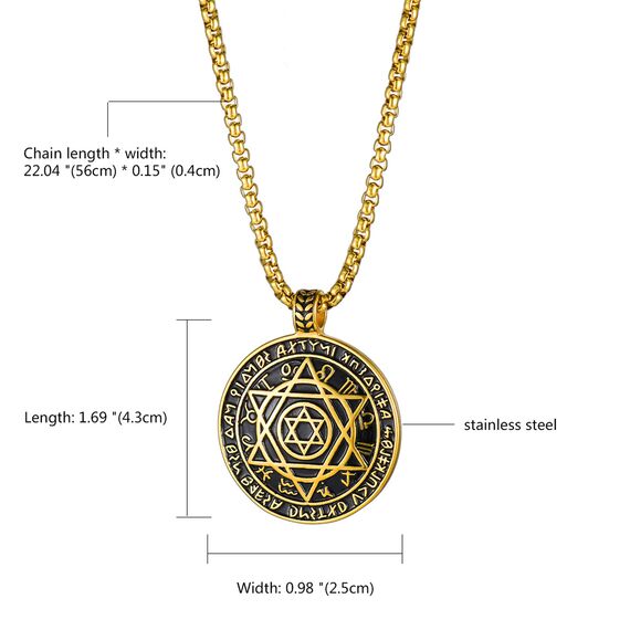 JewelryWe Herren Halskette Hexagramm Medaille: Edelstahl Vintage Davidstern Sternzeichen Amulett Medaille Runde Tag Anhänger mit Weizenkette Kette für Männer Gold