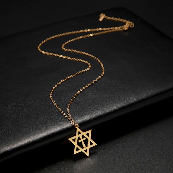 EUEAVAN Davidstern Halskette für Frauen Hexagramm Anhänger Halskette Amulett Symbo Jüdisch Israel Religiös David Schmuck Geschenk Frauen (david kreuz halskette gold)