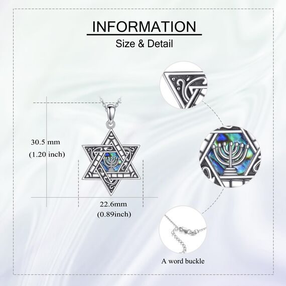 YAFEINI Davidstern Kette 925 Sterling Silber Davidstern Menora Anhänger Halskette Chanukka Schmuck Jüdische Religiöse Geschenk für Frauen Männer Mütter