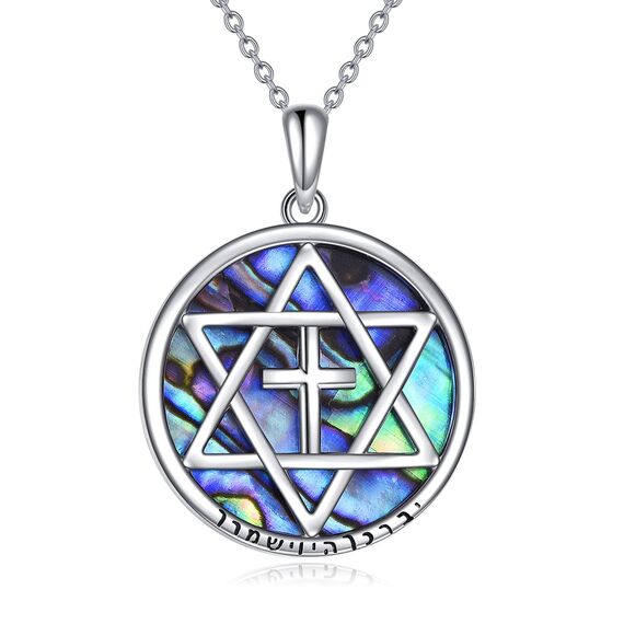 Davidstern Kette Silber 925 Kreuz David Stern Anhänger Halskette Abalone Muschel Religiöser Jüdischer Davidstern Schmuck Geschenk für Herren Damen