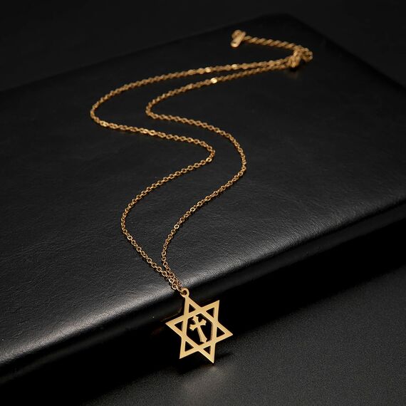 VASSAGO Davidstern-Anhänger, Halskette, Salomon, sechszackiger Stern, Talisman, Edelstahl, Hexagrael, jüdischer Israel, Schmuck für Herren