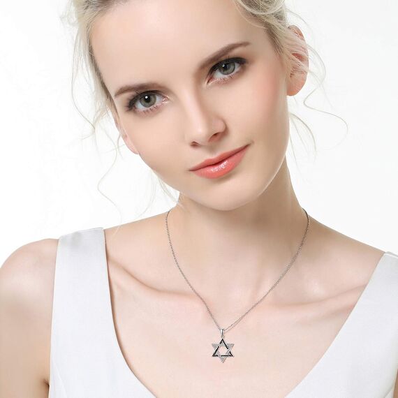 TANGPOET Davidstern Halskette für Frauen Jüdisch Zierliches 925 Sterling Silber Zirkonia CZ Stern Anhänger Davidstern Schmuck für Frauen Mädchen