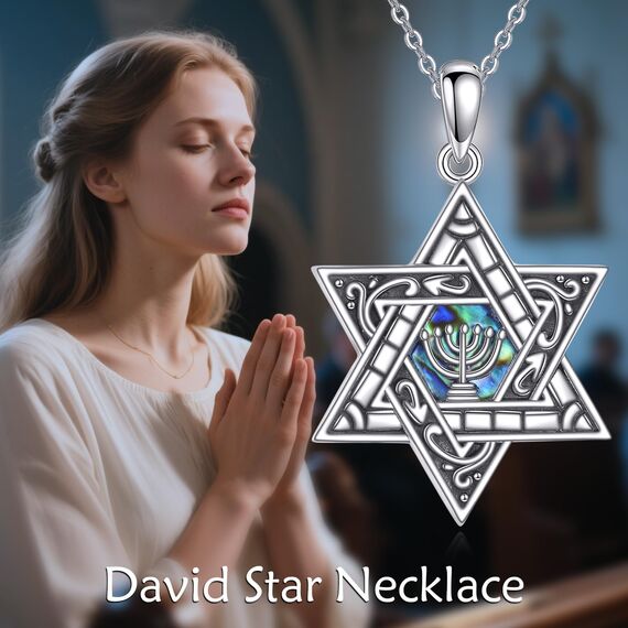 YAFEINI Davidstern Kette 925 Sterling Silber Davidstern Menora Anhänger Halskette Chanukka Schmuck Jüdische Religiöse Geschenk für Frauen Männer Mütter