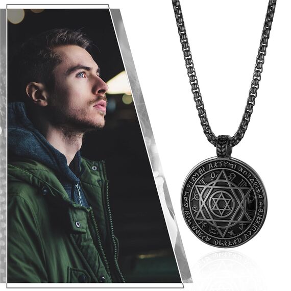 JewelryWe Schmuck 3pcs Herren Halskette mit Hexagramm Medaille Anhänger Zodiac Constellation Charm Kette Silber Gold Schwarz