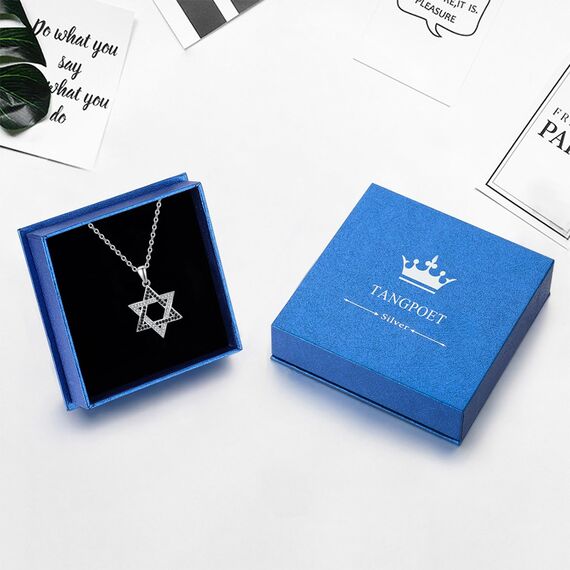 TANGPOET Davidstern Halskette für Frauen Jüdisch Zierliches 925 Sterling Silber Zirkonia CZ Stern Anhänger Davidstern Schmuck für Frauen Mädchen