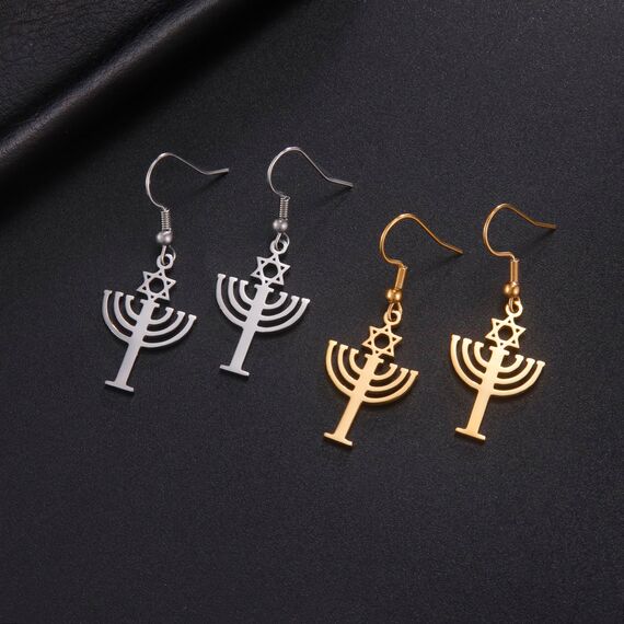 Jüdische religiöse Davidstern-Ohrringe für Frauen und Mädchen, Edelstahl, schick, Retro, Israel, Kerzenständer, Davidstern, Tropfenohrring, Chanukka-Schmuck, Edelstahl