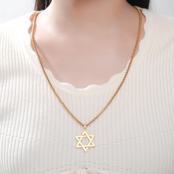 VASSAGO Davidstern-Anhänger Halskette Salomon, sechszackiger Stern, Talisman, Edelstahl, Hexagramm, jüdischer Israel-Schmuck für Herren, Einstellbar, Edelstahl, Kein Edelstein