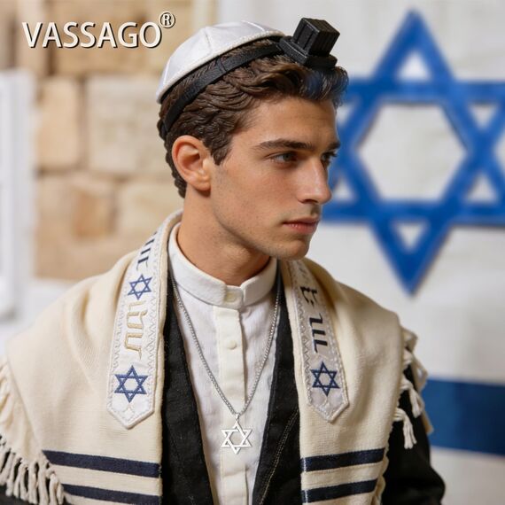 VASSAGO Davidstern-Anhänger Halskette Salomon, sechszackiger Stern, Talisman, Edelstahl, Hexagramm, jüdischer Israel-Schmuck für Herren, Einstellbar, Edelstahl, Kein Edelstein