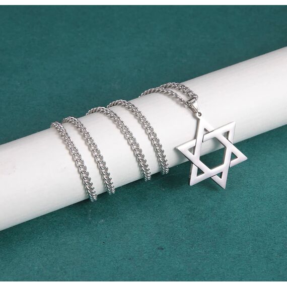 SIPURIS Davidstern Halskette für Männer Kristall Hexagramm Pentagramm Hebräisch Jüdisch Wiccan Israel Symbol Anhänger aus Edelstahl Sechszackiger Stern Amulett Schmuck Geschenke (Star/Sliver)