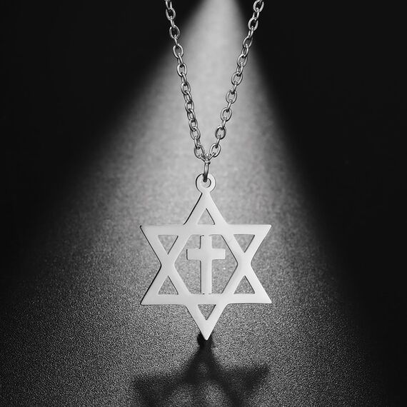 EUEAVAN Davidstern Halskette für Frauen Hexagramm Anhänger Halskette Amulett Symbo Jüdisch Israel Religiös David Schmuck Geschenk Frauen (david kreuz halskette silber 3)