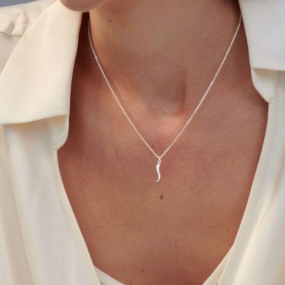 HANLI Kette Silber 925 Damen - Zarte Italienische Hörner Anhänger Kette mit für Frauen Mädchen Wasserfeste Hautverträglich Schmuck