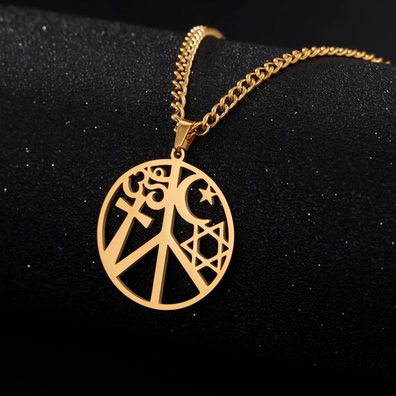 VASSAGO Coexist in Peace-Zeichen-Halskette, Om-Kreuz, Stern, Halbmond-Halskette, Davidstern, Halskette für Damen und Herren, religiöser Schmuck, Edelstahl